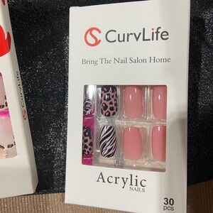 CurvLife Pink and Animal Print Acrylic Nails